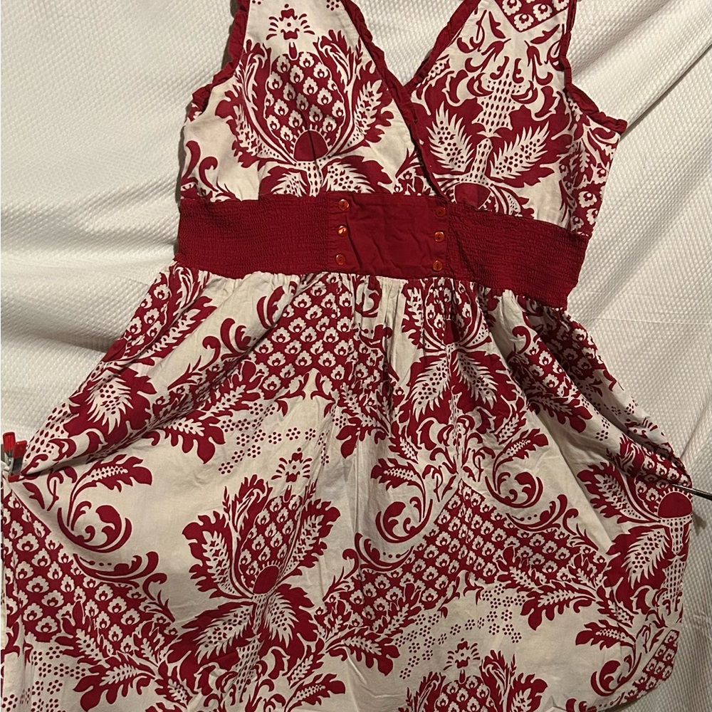 Elegant Red and White Patterned Dress